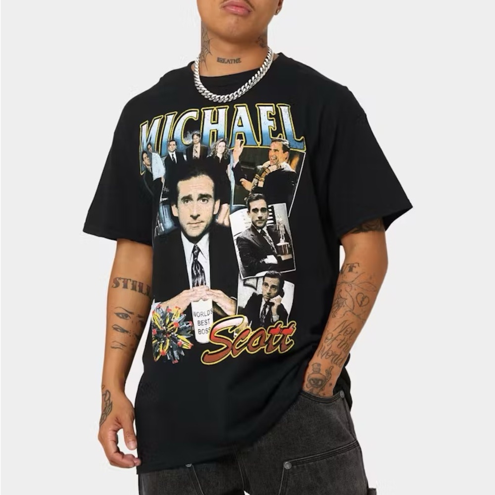 Mens American Thrift The Office Michael Scott Graphic Tee T-Shirt Black Size XL